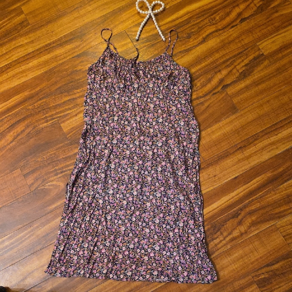 Floral Spaghetti Strap Slip Dress - Pink & Black